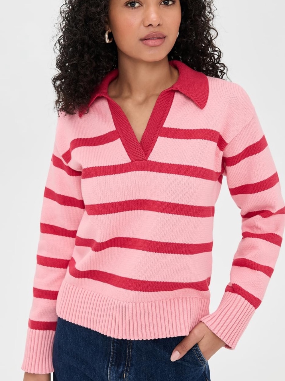 English Factory Striped Collared Sweater